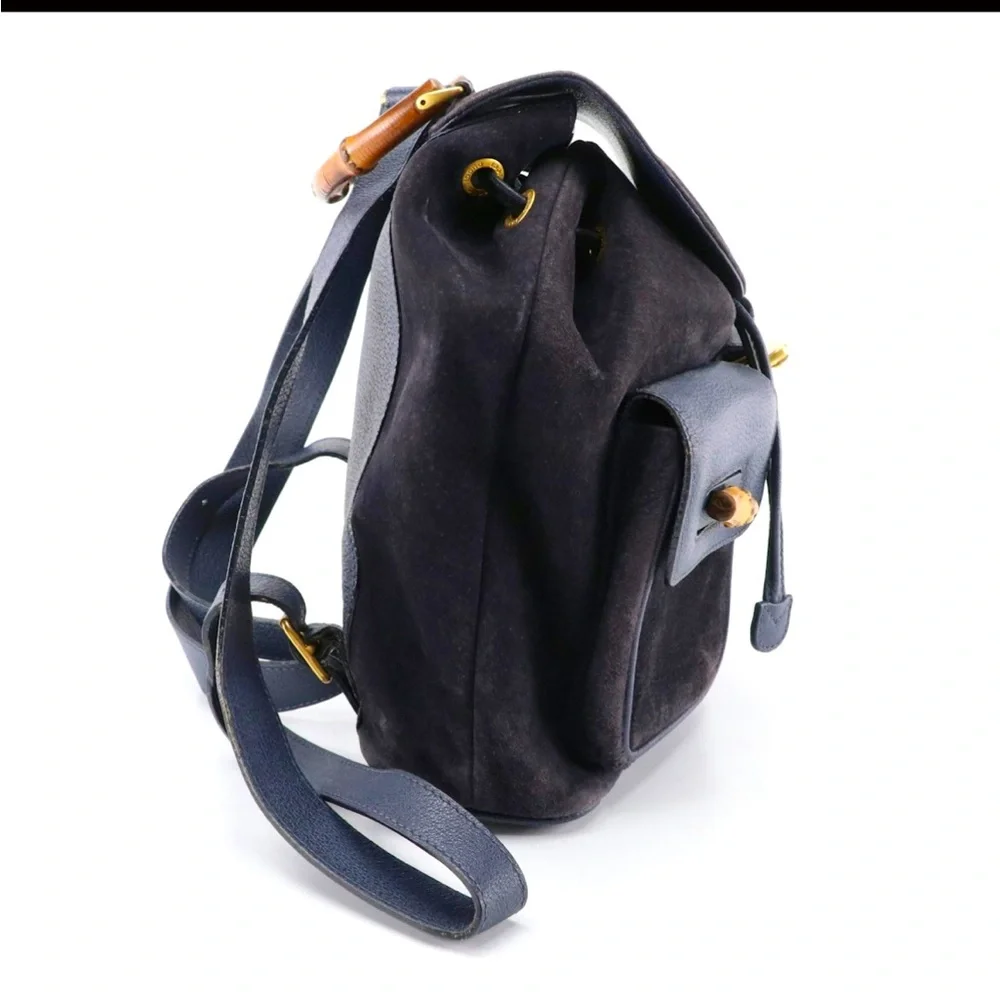 SOLD! RARE GUCCI “NAVY” VINTAGE Bamboo, Suede, leather backpack great condition! - Picture 3 of 9